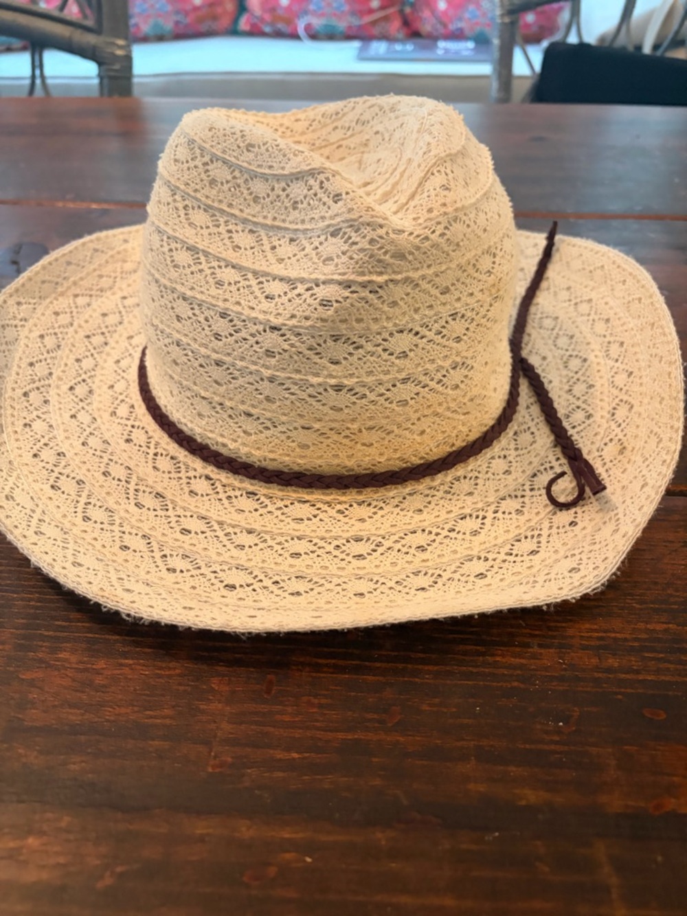 Anthropologie Cream Lace Straw Cowboy Western-style hat